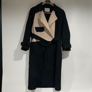 Gentle Herd Sz M Black Wool Belted Long Coat Jacket